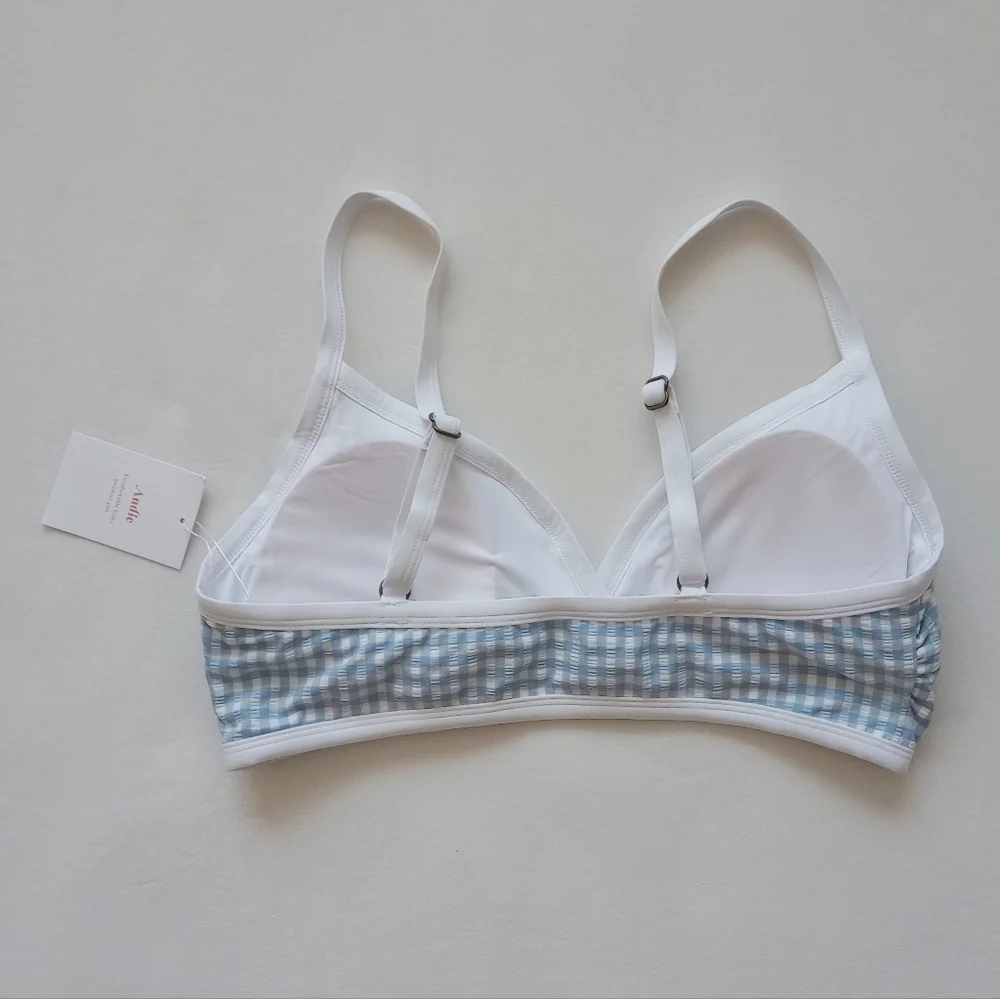 Andie▪️Cove Gingham Bikini Top in Pool